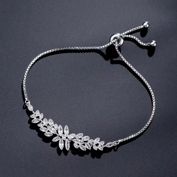 Elegant Gold Plated Adjustable Bracelet with Cubic Zirconia Leaves ✨ - Picture 1 of 9